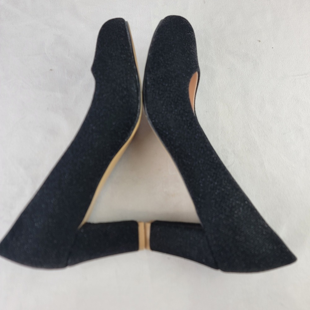 Errid Black Sparkle Round-Toe Pump Block Heel Evening Shoes Size 10.5 Dress - Picture 6 of 8